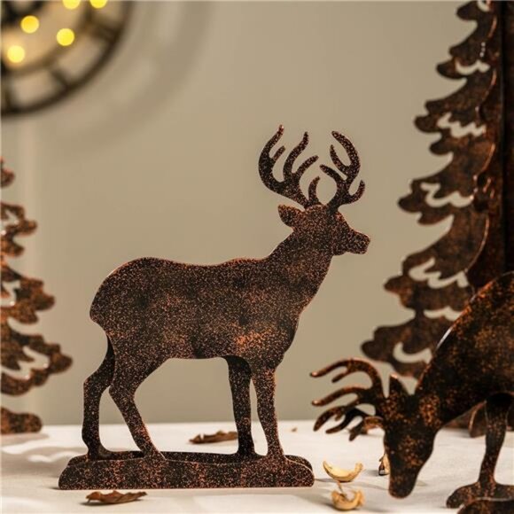 91GZgb5dU2L._AC_UF894,  4-Piece Metal Christmas Reindeer and Tree Scene Silhouette Set, Forest Deer